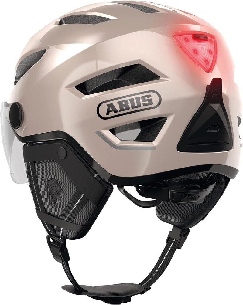 ABUS Stadthelm Pedelec 2.0 ACE - Fahrradhelm mit Rücklicht, Visier, Regenhaube, Ohrenschutz - für Da