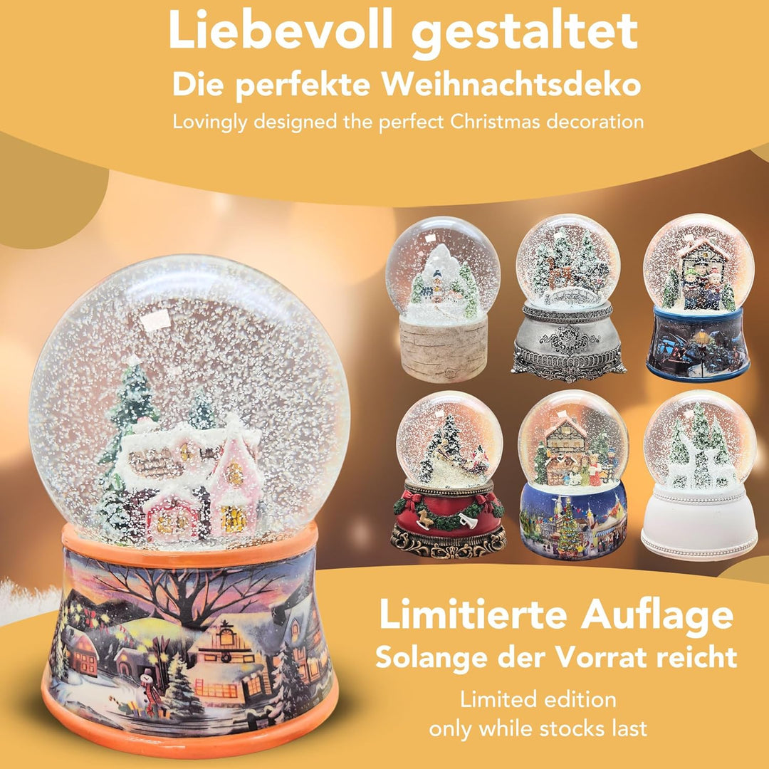 Schneekugel Weihnachten Spieluhr | Zuckerbäckerhaus | Sockel nostalgische Winterlandschaft Ocker | S