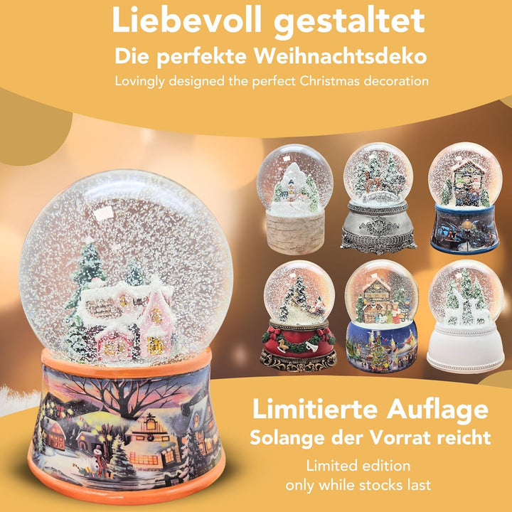 Schneekugel Weihnachten Spieluhr | Zuckerbäckerhaus | Sockel nostalgische Winterlandschaft Ocker | S