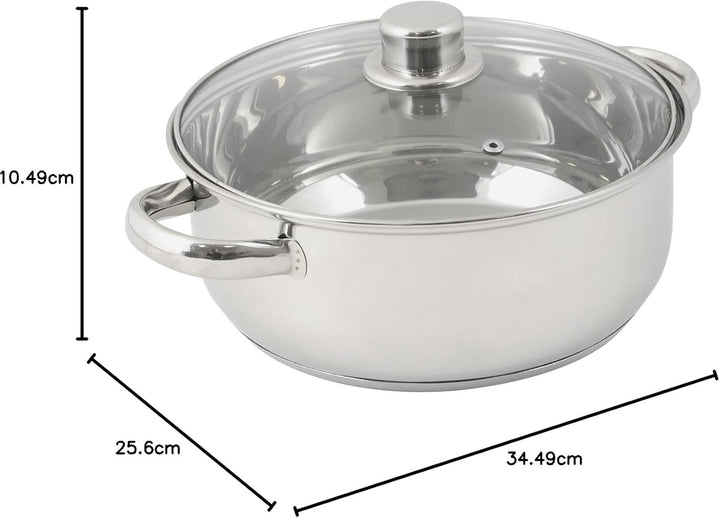 Crealys 502385 4 Liter Edelstahl-Kochtopf, 24 cm Durchmesser – mit Dampfgardeckel aus Glas – für all