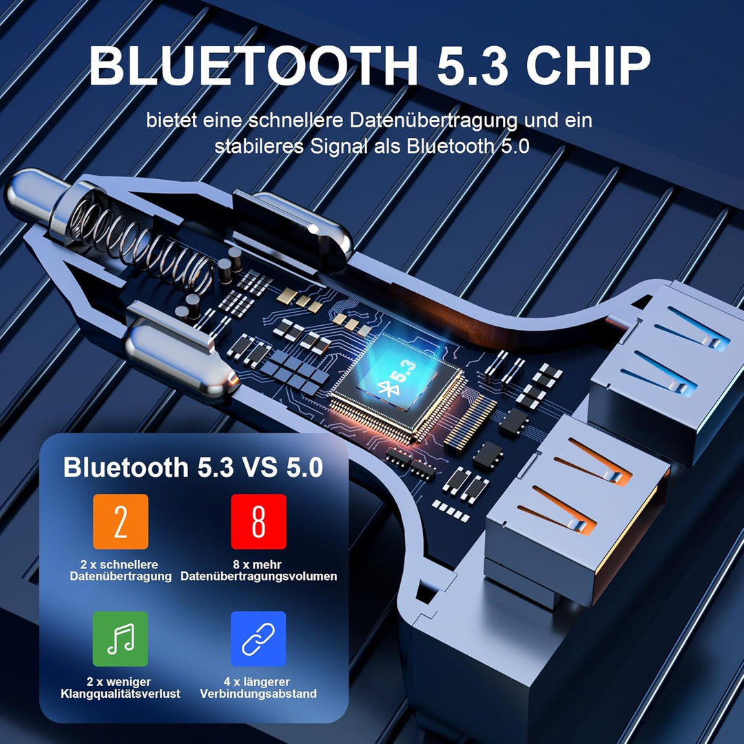 Bluetooth 5.3 FM Transmitter,38W KFZ Musik Adapter für Auto Radio,PD&QC3.0 Schnellladung mit Spannun