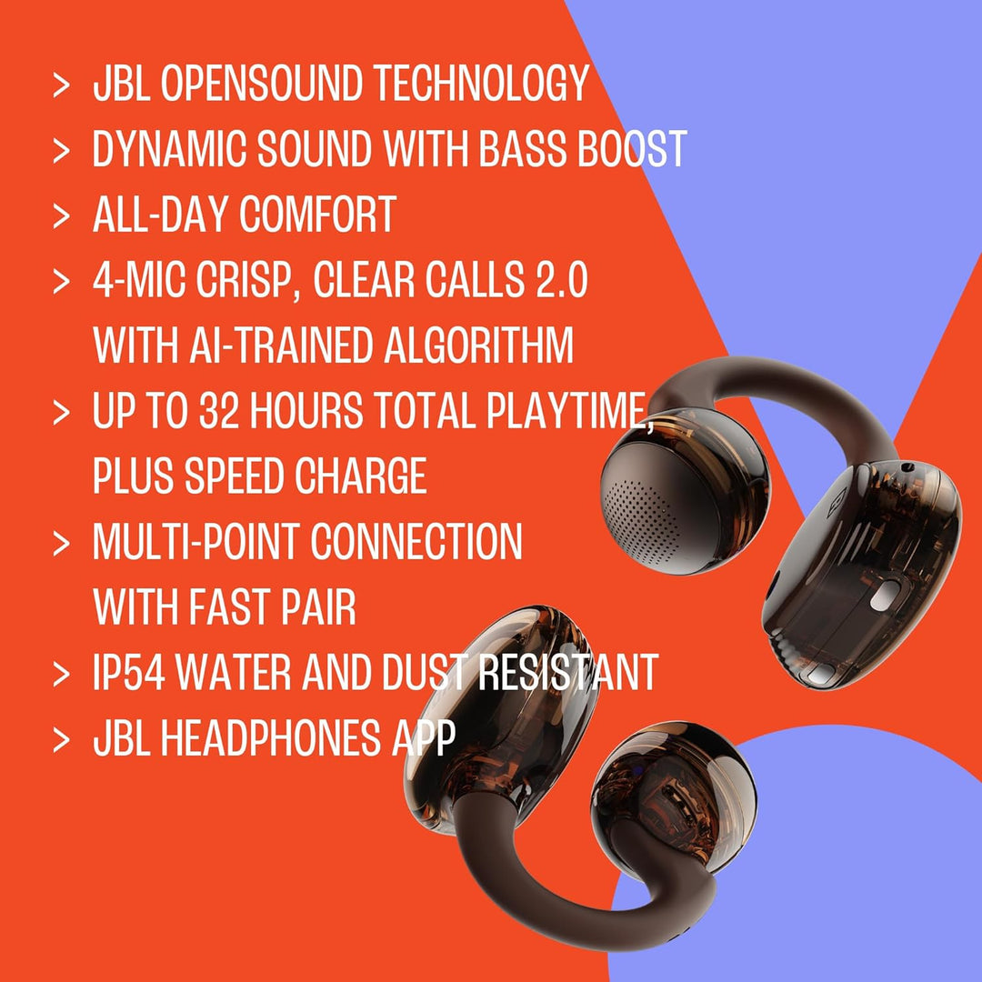 JBL Soundgear Clips True Wireless Open-Ear-Kopfhörer, SonicArc Design, bis zu 32 Stunden Spielzeit,