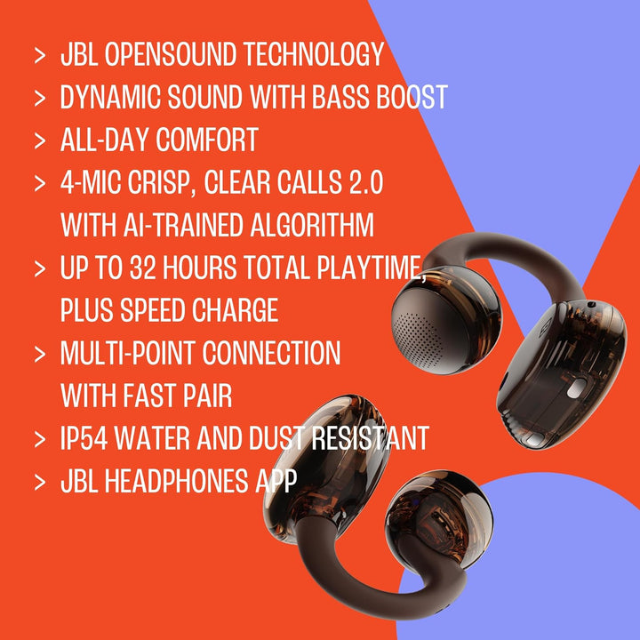 JBL Soundgear Clips True Wireless Open-Ear-Kopfhörer, SonicArc Design, bis zu 32 Stunden Spielzeit,
