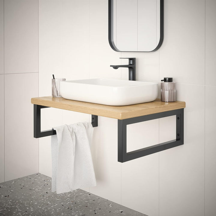 2x sossai® Stahl Waschtischkonsole 50 cm, schwarzmatt für Waschbecken Waschtisch, 50 cm
