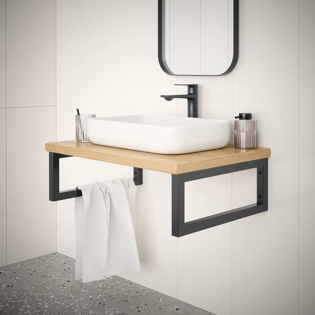 2x sossai® Stahl Waschtischkonsole 50 cm, schwarzmatt für Waschbecken Waschtisch, 50 cm