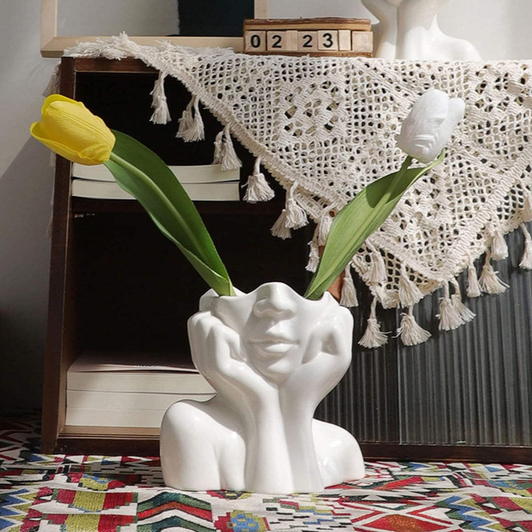 CDIYTOOL Keramik-Gesichtsvase, grosse Grösse, weisse Blumenvase für Dekor, weibliche Form Kopf Halbk