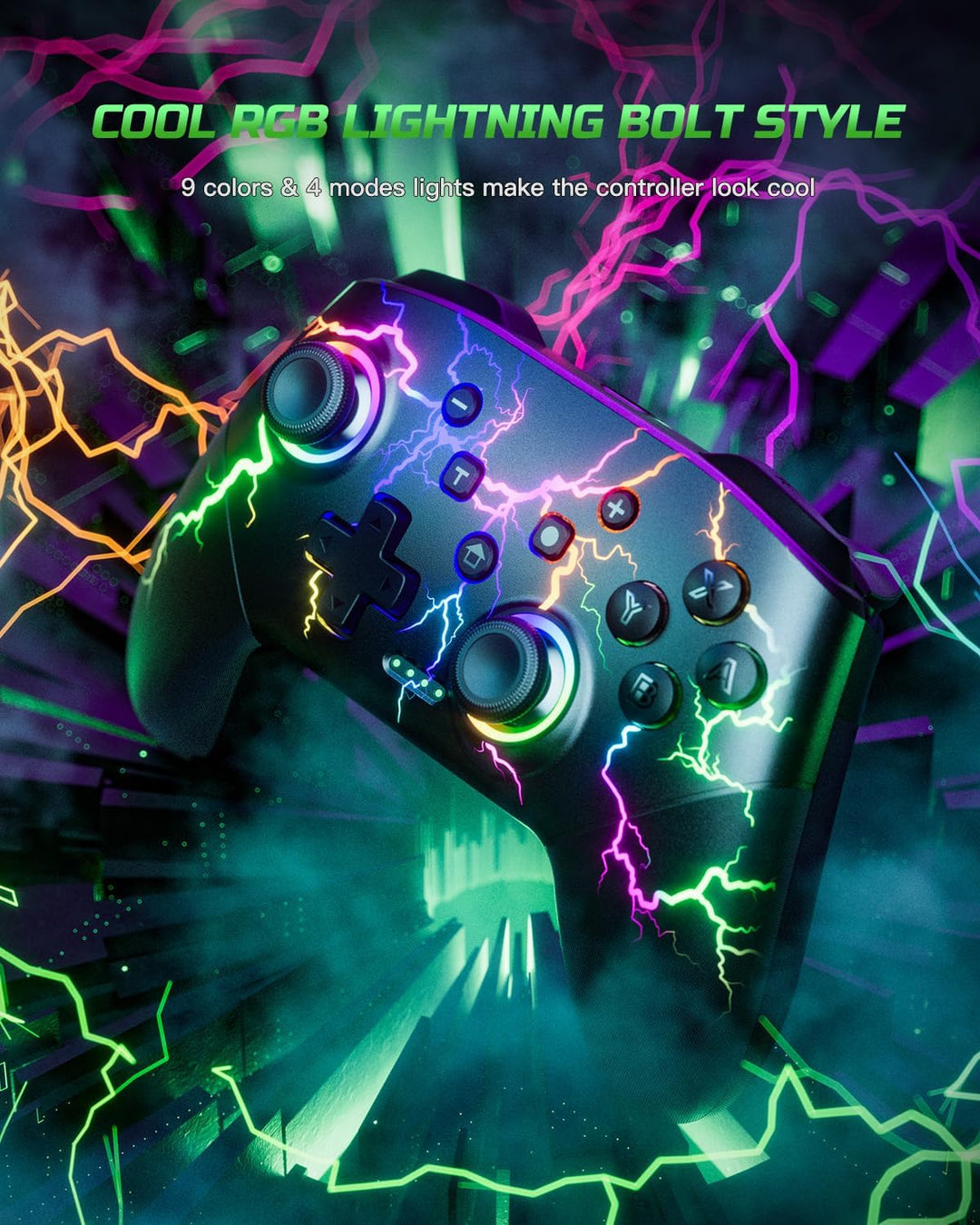 VOYEE Switch Controllers kompatibel mit Switch/Lite/OLED/Windows, 1000mAh Programmierbar RGB Blitz L