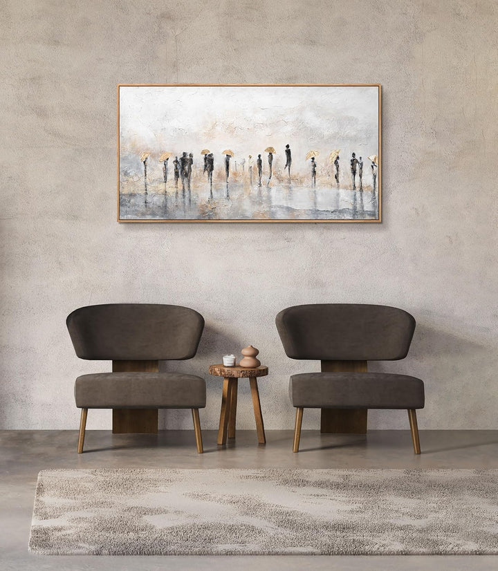 YS-Art XXL Abstrakt Acryl Gemälde auf Leinwand mit Rahmen Sommerregen handgemalte Wandbilder Wohnzim