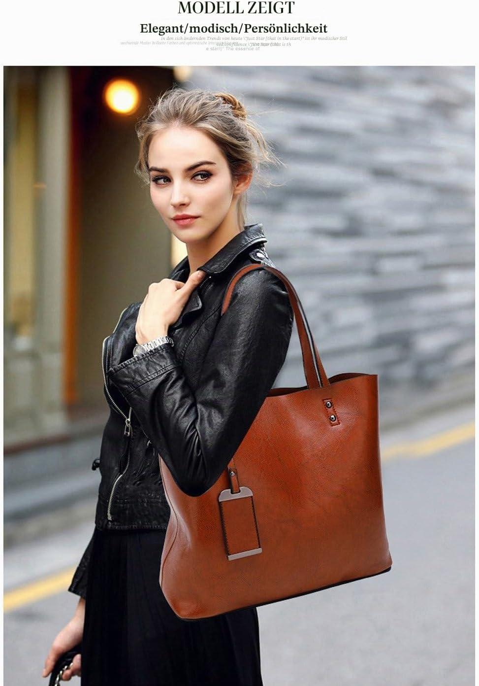 Coolives Tote Einkaufstasche aus PU-Leder für Damen, vertikale Handtaschen, Schultertasche, mit Schu