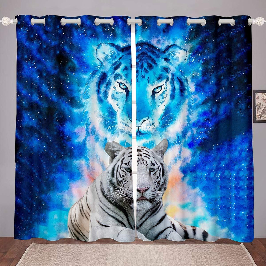 Tiger Drucken Fenstervorhang 137x117cm Wildtier Thema Blickdichte Vorh?nge Dekord Blaue Galaxie Vors