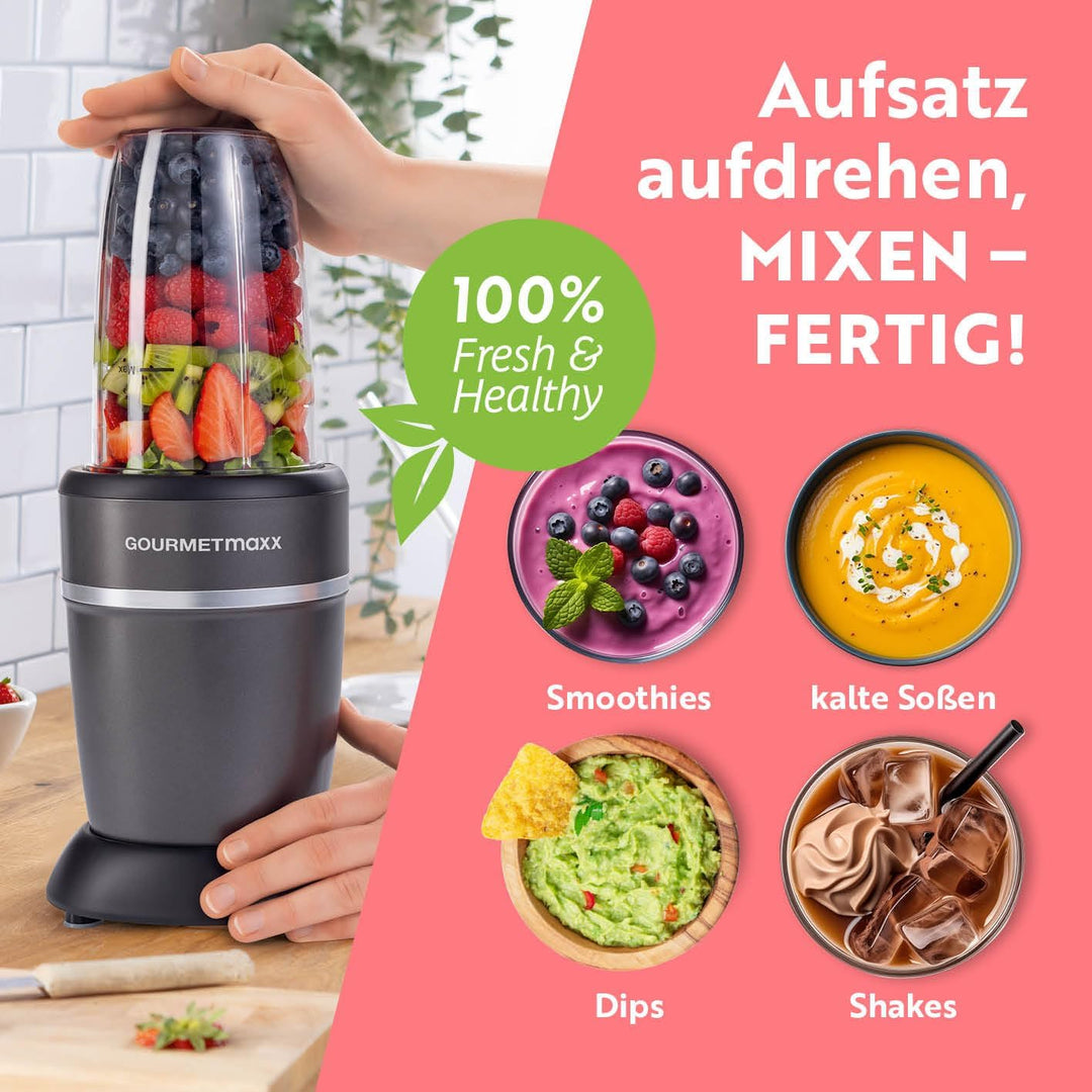 GOURMETmaxx Mixer &amp; Smoothie Maker 4-tlg. | Standmixer elektrisch für den Vitaminkick to go | Nutrit