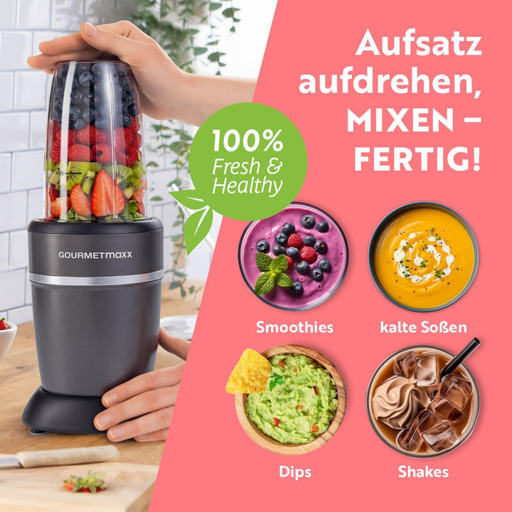 GOURMETmaxx Mixer &amp; Smoothie Maker 4-tlg. | Standmixer elektrisch für den Vitaminkick to go | Nutrit