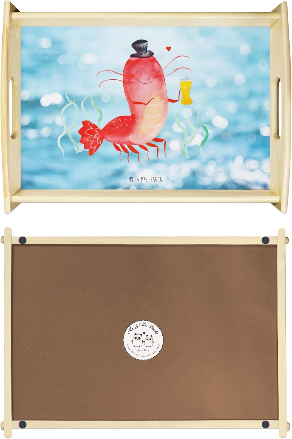 Mr. & Mrs. Panda Tablett Hummer Weizen - Geschenk, Servier, Kneipe, Kochen, Deko, Garnele, Dekotable