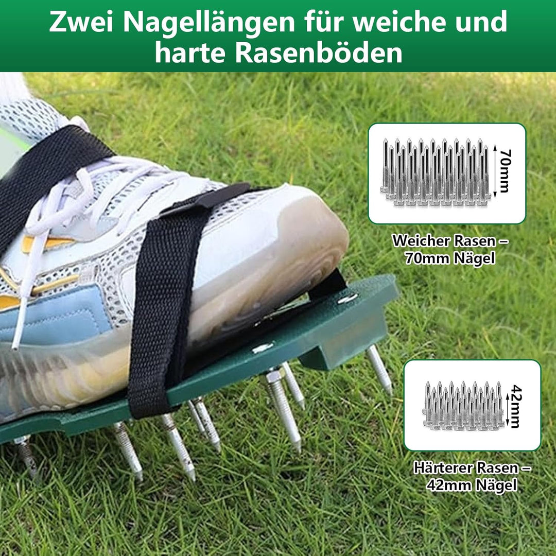 Nagelschuhe, Rasenlüfter mit Klettverschluss, Nagelschuhe Ausgleichsmasse, Vertikutierer Rasenbelüft
