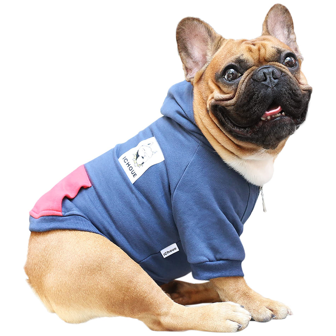 iChoue Pet Clothes Dog Hoodie Hooded Full-Zip Sweatshirt English Bulldog Boston Terrier Cotton Winte