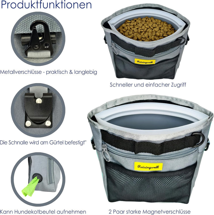 Raisingwell Leckerlitasche für Hunde, Multifunktions-Gassi Tasche mit Silikonbeutel, Futterbeutel fü
