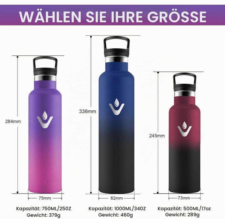HoneyHolly Trinkflasche Edelstahl, 750 ML BPA-Frei, Thermosflasche, Auslaufsichere Isolierflasche Do