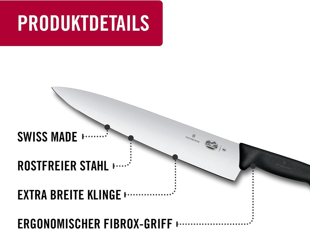 Victorinox Fibrox Kochmesser, Breites Universalmesser für Fleisch, Fisch, Gemüse und Kräuter, 31 cm,