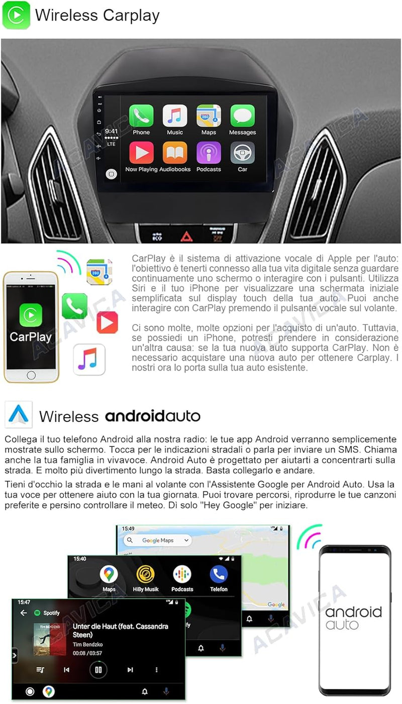 ACAVICA 2+32GB Android 12 Radio für Hyunda i Tucson ix35 LM 2010-2015 9 Zoll Autoradio Sat NAV mit G