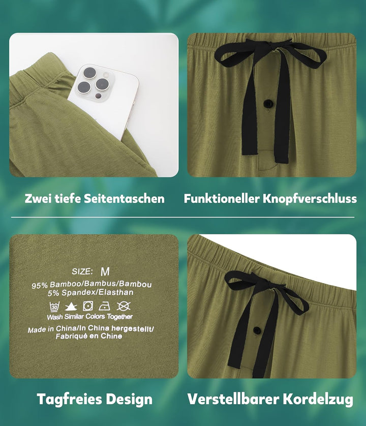 COLORFULLEAF 2er/3er Pack Schlafanzughose Herren Kurz Bambus Pyjamahose Schlafhose Weich Sommer Frei