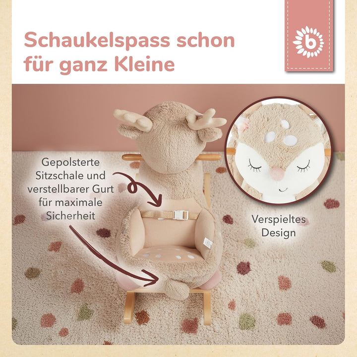 Bieco Plüsch Schaukeltier REH, 60 cm | Kinder Schaukelstuhl mit Sicherheitsgurt | Baby Schaukel | Kl