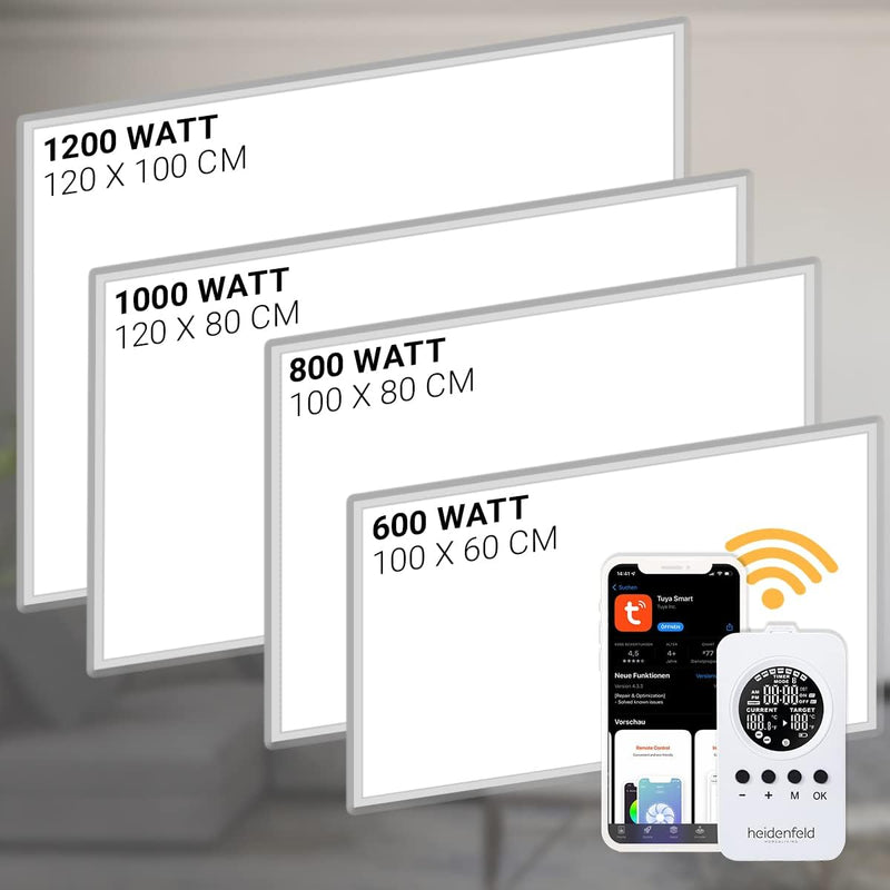 Heidenfeld Infrarotheizung HF-HP110 | 𝟭𝟬 𝐉𝐀𝐇𝐑𝐄 𝐆𝐀𝐑𝐀𝐍𝐓𝐈𝐄 - App Steuerung - 800 Watt - 12-19 m² - Infr