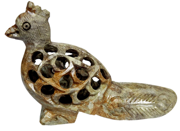 Purpledip Speckstein-Statue, verschachtelte Pfauen, Gitter-Design, Jaali-Arbeitsnetz, 12104