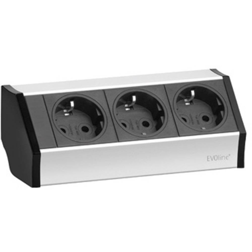 SCHULTE 936.00.013 Steckdosenelement 3 x Schuko alufarbig, EVOline V-Dock, Endkappen schwarz, inkl.