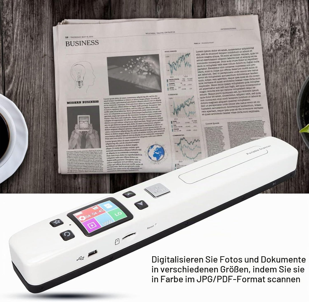 ciciglow Dokumentenscanner, 300 600 1050 DPI Tragbarer Handscanner Monochromatischer Farbmod-Belegsc