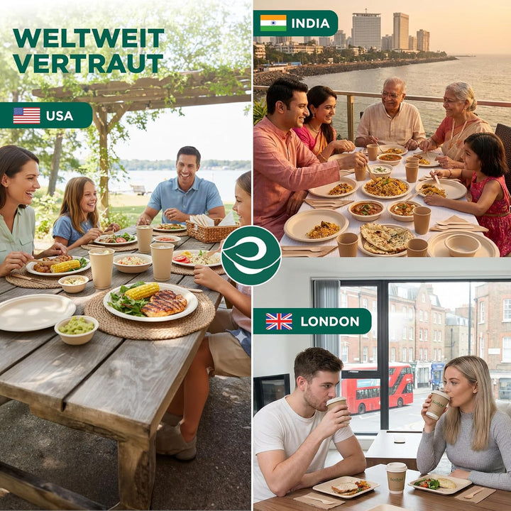 ECO SOUL 25 Cm (10 Zoll) Kompostierbare weisse Teller 3-geteilt (200 Stück) | 100% Biologisch Abbaub