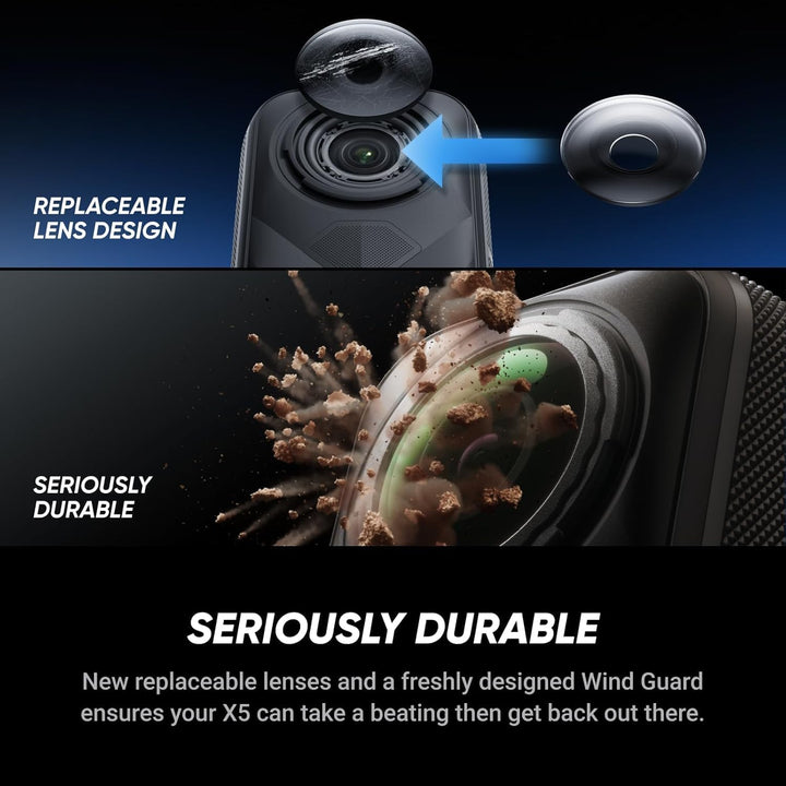 Insta360 X5 - wasserdichte 8K 360° Action-Kamera, führend bei schwachem Licht, unsichtbarer Selfie-S