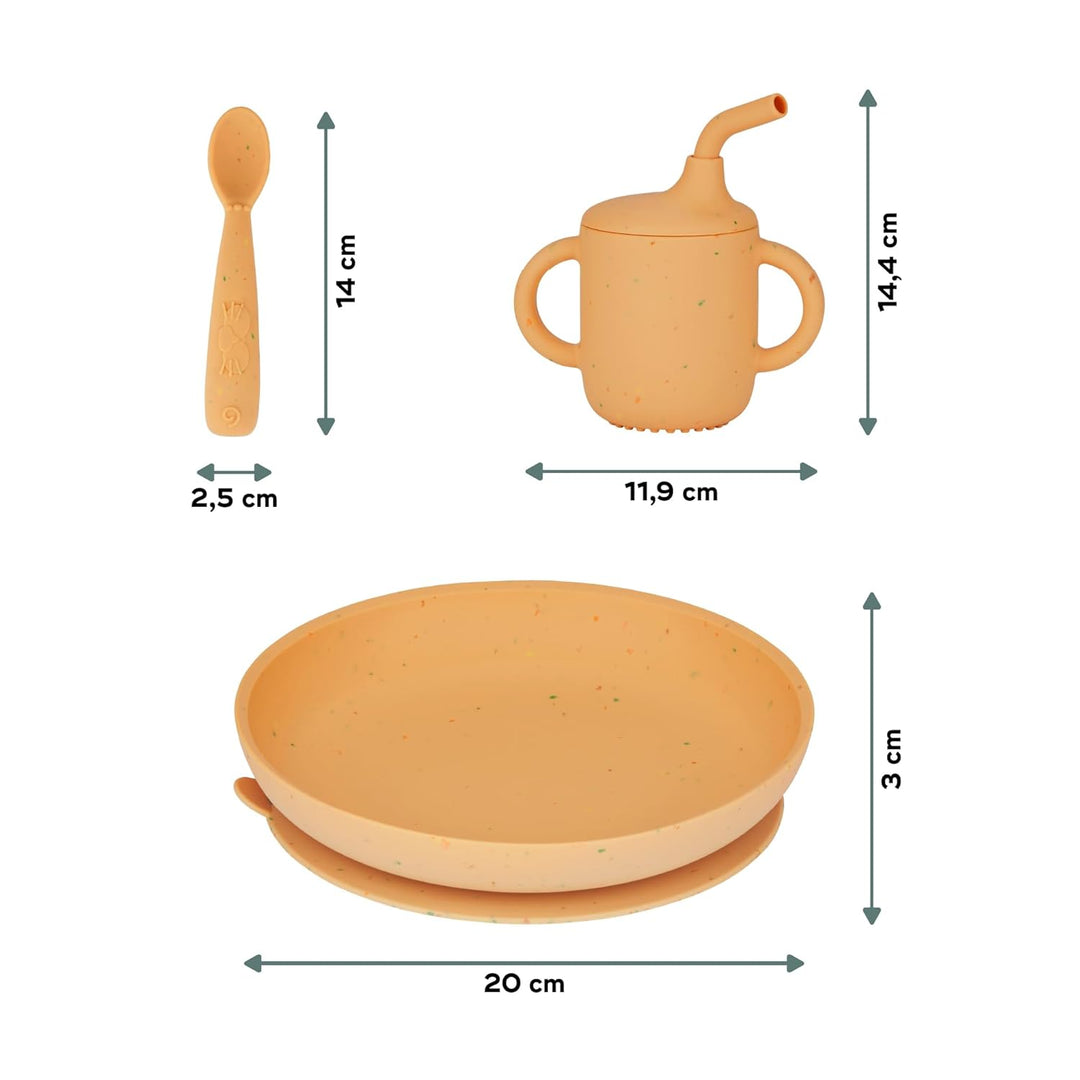 Babymoov Baby Geschirrset Little Arty - ab 9 Monate - 3er Set Silikon, Trinklernbecher, Teller mit S