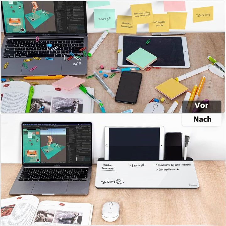 Varhomax Schreibtisch Organizer, Desktop Whiteboard Glas Schwarz Und Weiss Mit Aufbewahrung Abwischb