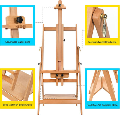 MEEDEN Grosse Atelierstaffelei, Umwandelbare Staffelei mit H-Rahmen für Künstler, Verstellbare Kunst