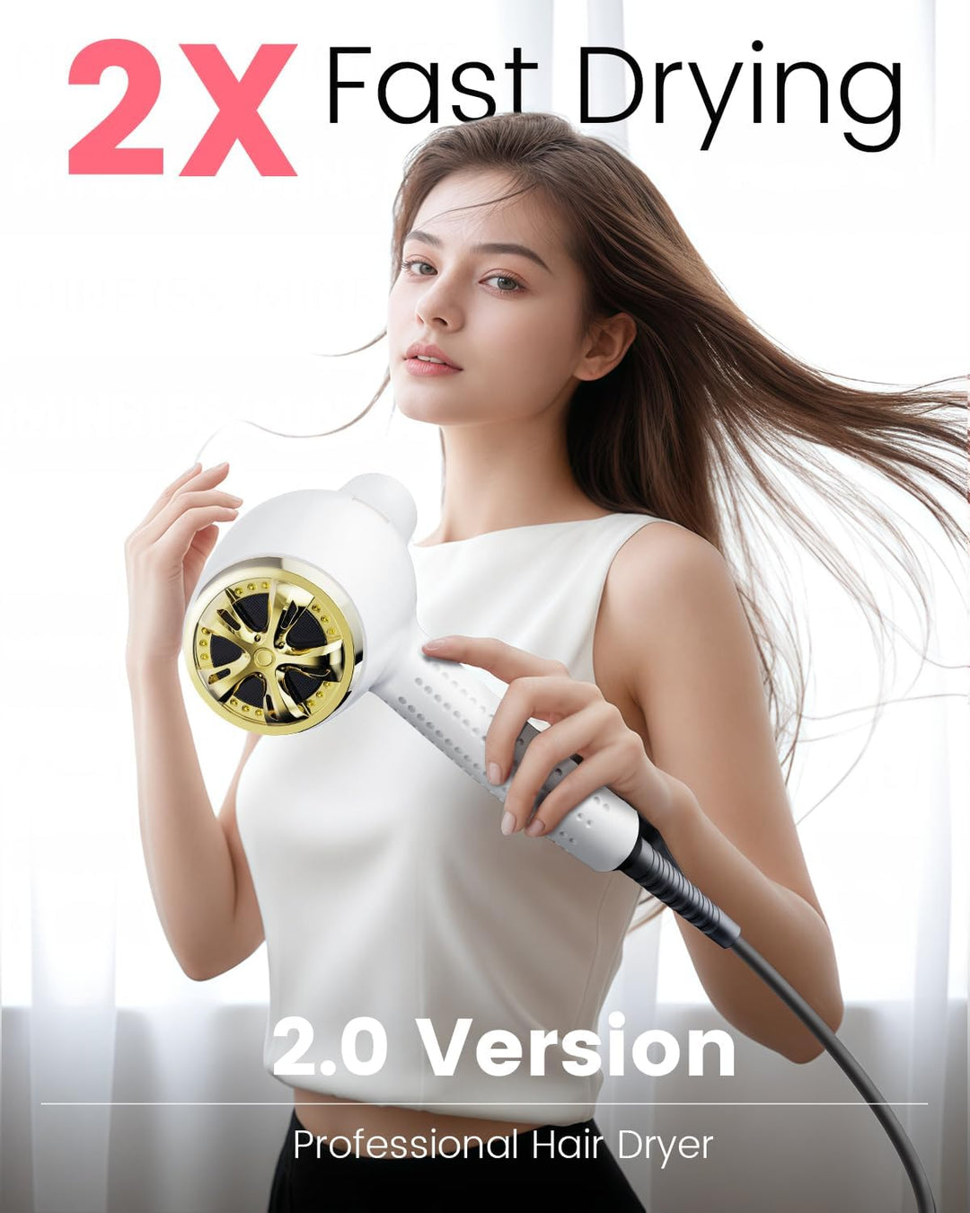 Dekuri Föhn Ionen, Profi Fön Haartrockner Hair Dryer Haarföhn mit 1 Diffusor 2 Stylingdüse, 3 Heiz u
