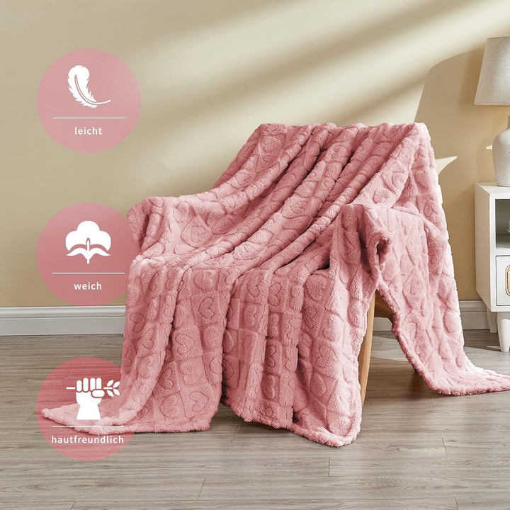 FY FIBER HOUSE Throw Blankets with Heart Checkered,Soft Warm Blankets for Lover Mom Father Friends G