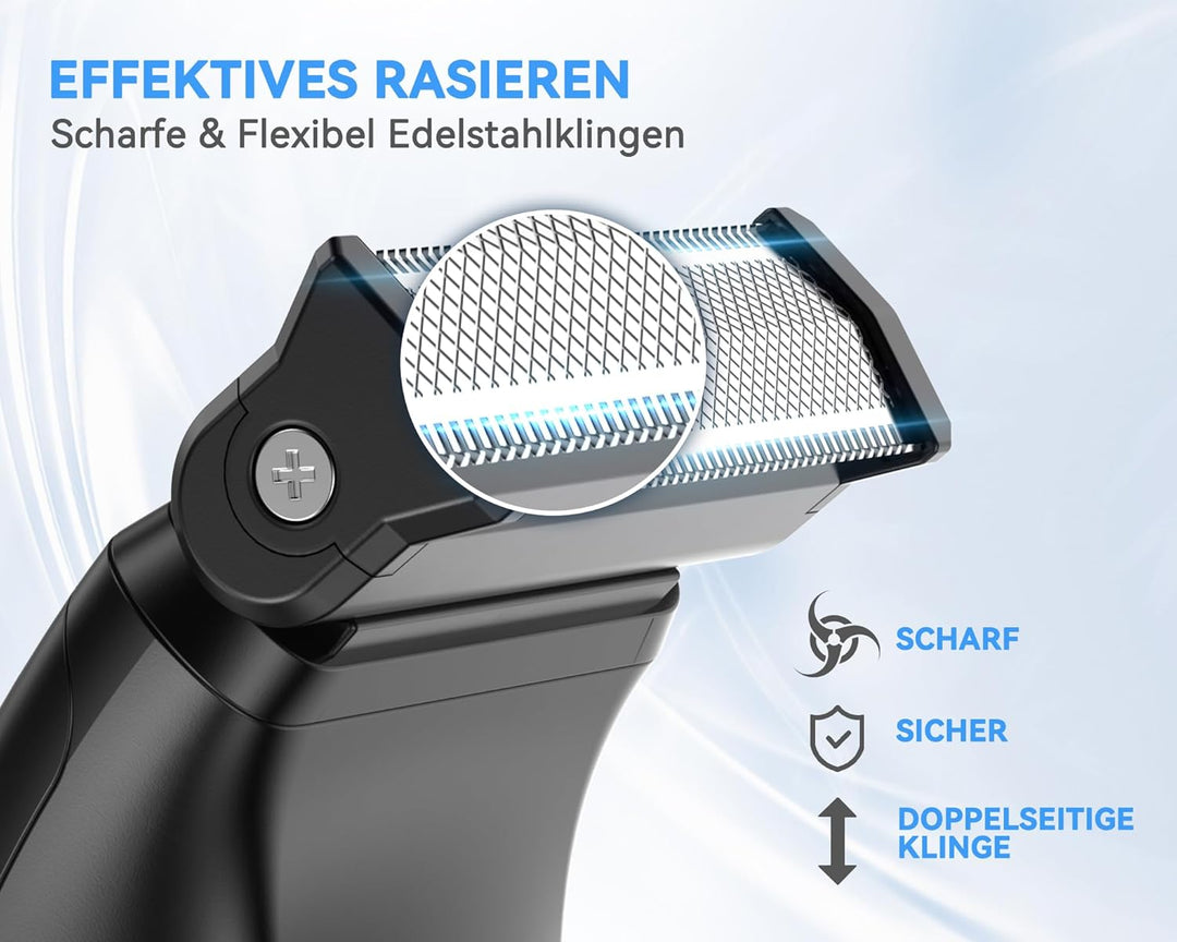 2-in-1 Elektrischer Körperrasierer Herren, MAXGROOM IPX6 Wasserdicht Trocken und Nass Intimrasierer