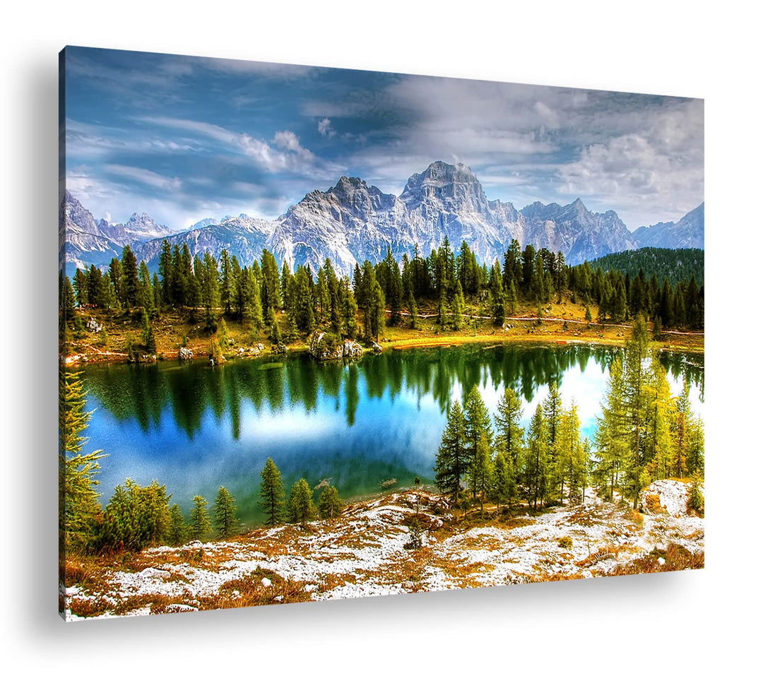 Zauberhafter See in den Bergen Format:75x50 cm als Leinwandbild, Motiv fertig gerahmt auf Echtholzra