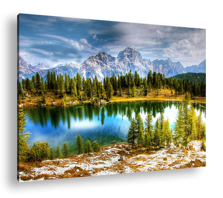 Zauberhafter See in den Bergen Format:75x50 cm als Leinwandbild, Motiv fertig gerahmt auf Echtholzra