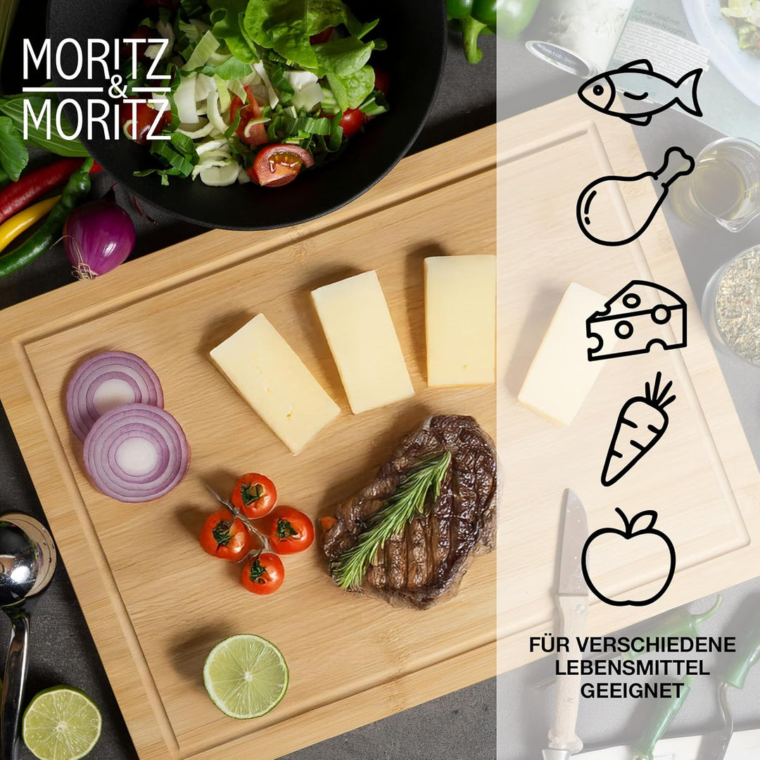 Moritz & Moritz XXL Schneidebrett Bambus Gross - 45 x 34 x 2 cm - Bambus Holzbrett mit Saftrille - Z