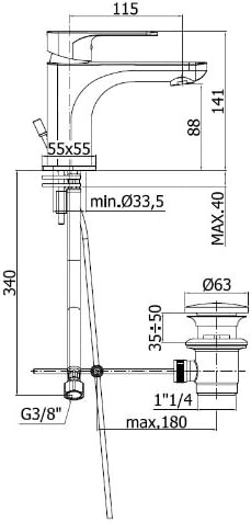 Waschtisch ARMATUR Einhandmischer MIT Ablaufgarnitur SLY SY075 CR PAFFONI