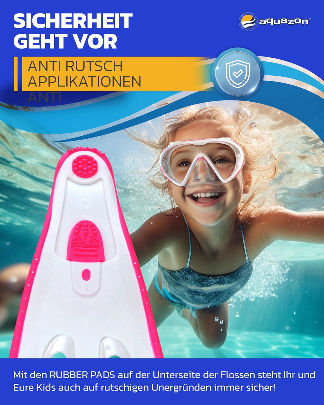 AQUAZON Flipper Flossen, Schnorchelflossen, Taucherflossen, Schwimmflossen für Kinder, Jugendliche,