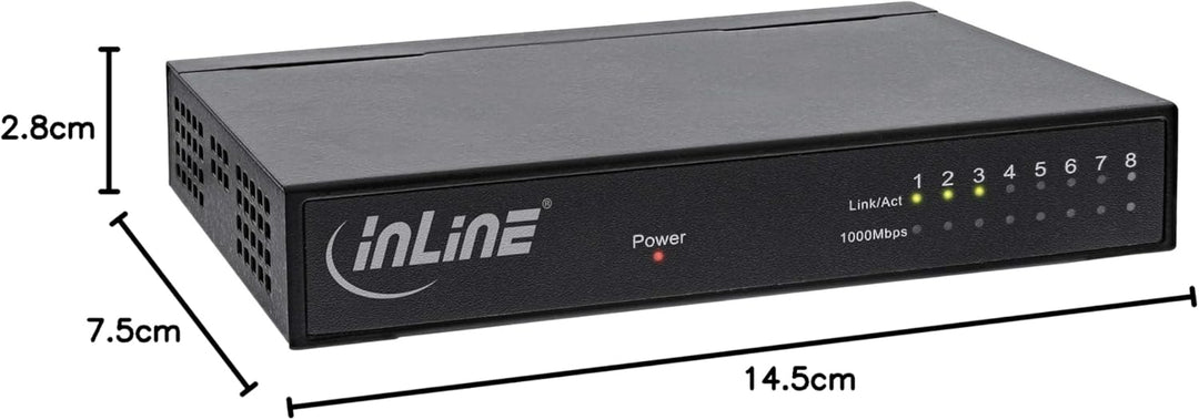 InLine 32308M Netzwerk Switch 8-Port, Gigabit Ethernet, 10/100/1000MBit/s, Desktop, Metall, lüfterlo