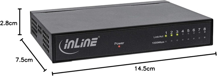 InLine 32308M Netzwerk Switch 8-Port, Gigabit Ethernet, 10/100/1000MBit/s, Desktop, Metall, lüfterlo