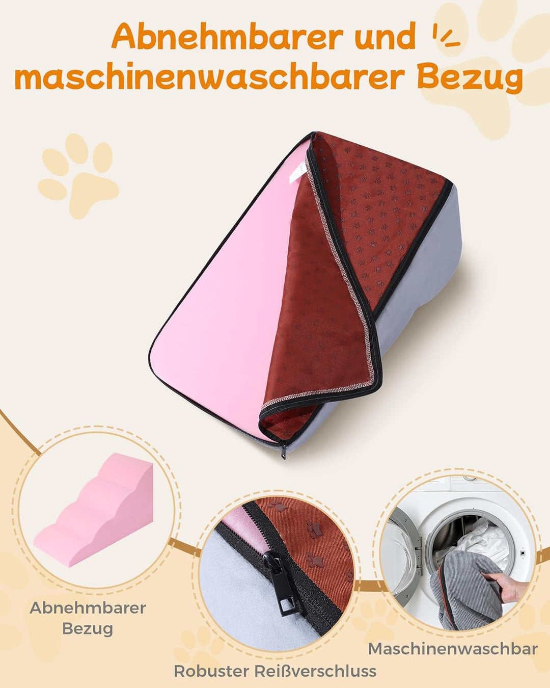 Hundetreppe für Kleine Hunde 50 cm Hohe 4-stufige Hundefootstool 40x70x50CM für Sofa und hohes Bett,