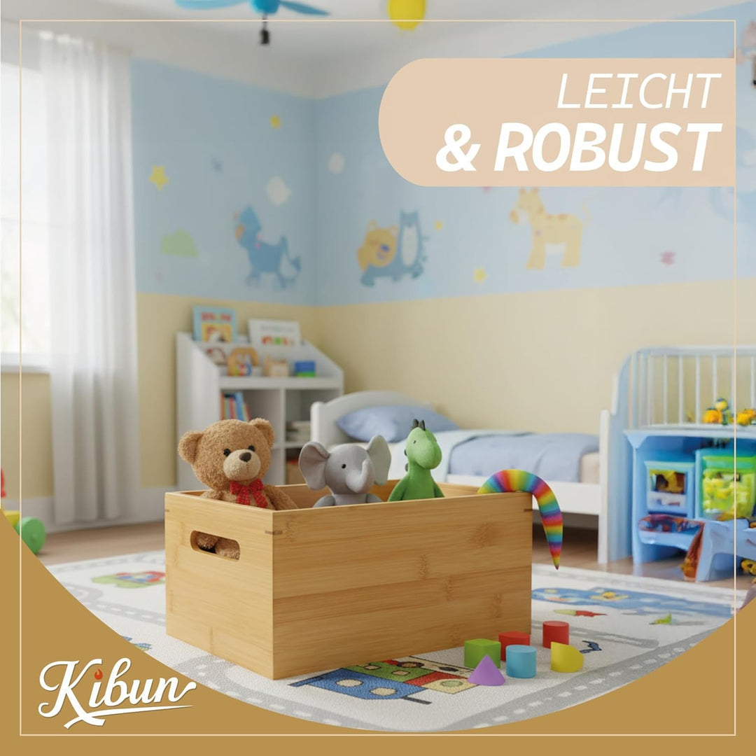 Kibun® Nachhaltige Bambus Holzkiste mit Griffen 30x20x14 cm; stapelbare Aufbewahrungskiste aus Bambu