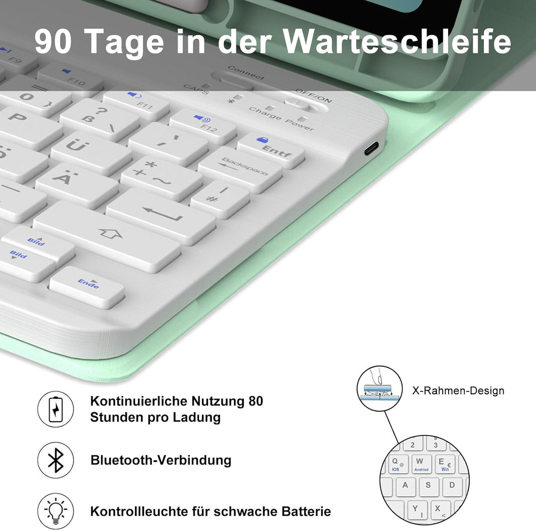Hülle mit Tastatur für Samsung Galaxy Tab S10 FE 10.9"/S9 FE/S9 10.9" 2025, Tastatur QWERTZ deutsche