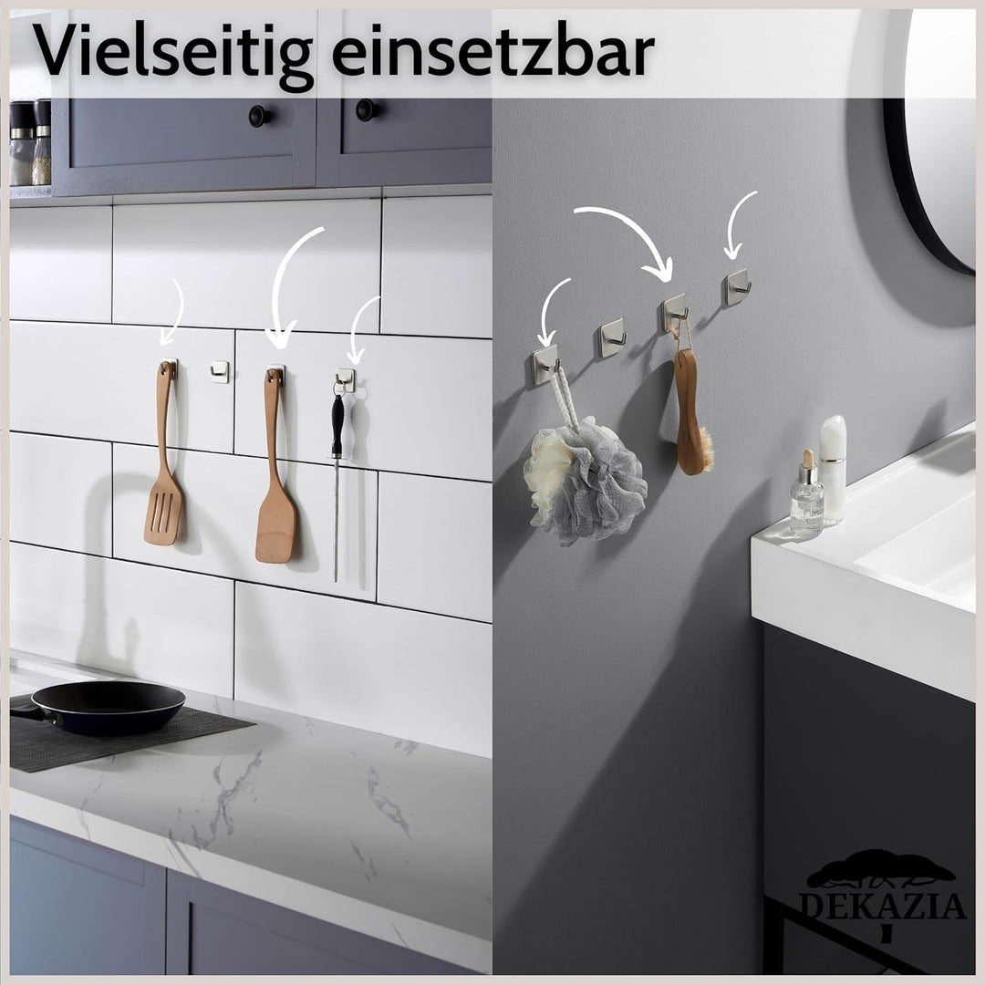DEKAZIA® Klebehaken Bad | Wandhaken Edelstahl gebürstet Haken selbstklebend Handtuchhaken Küchenhake