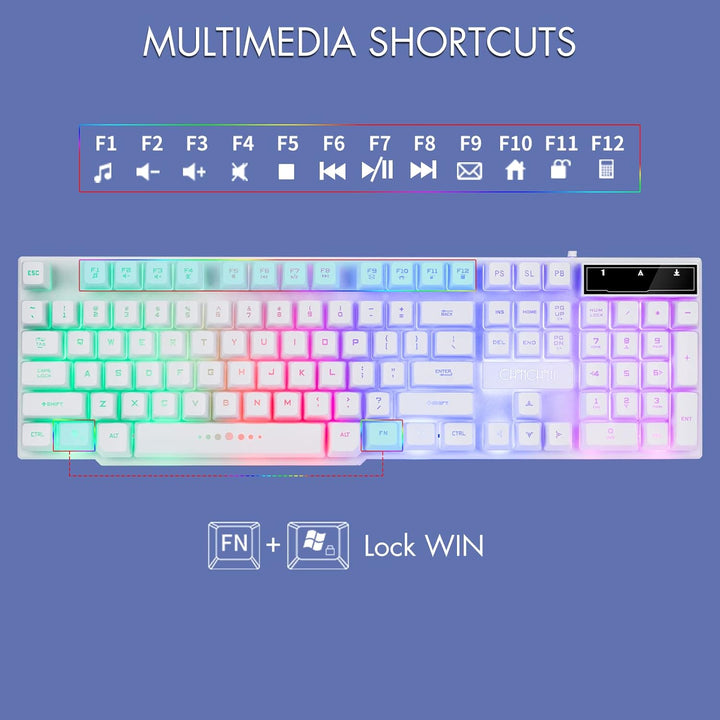 Gaming-Tastatur und -Maus, Regenbogen-Tastatur und Gaming-Maus, LED-Hintergrundbeleuchtung, 3600 dpi
