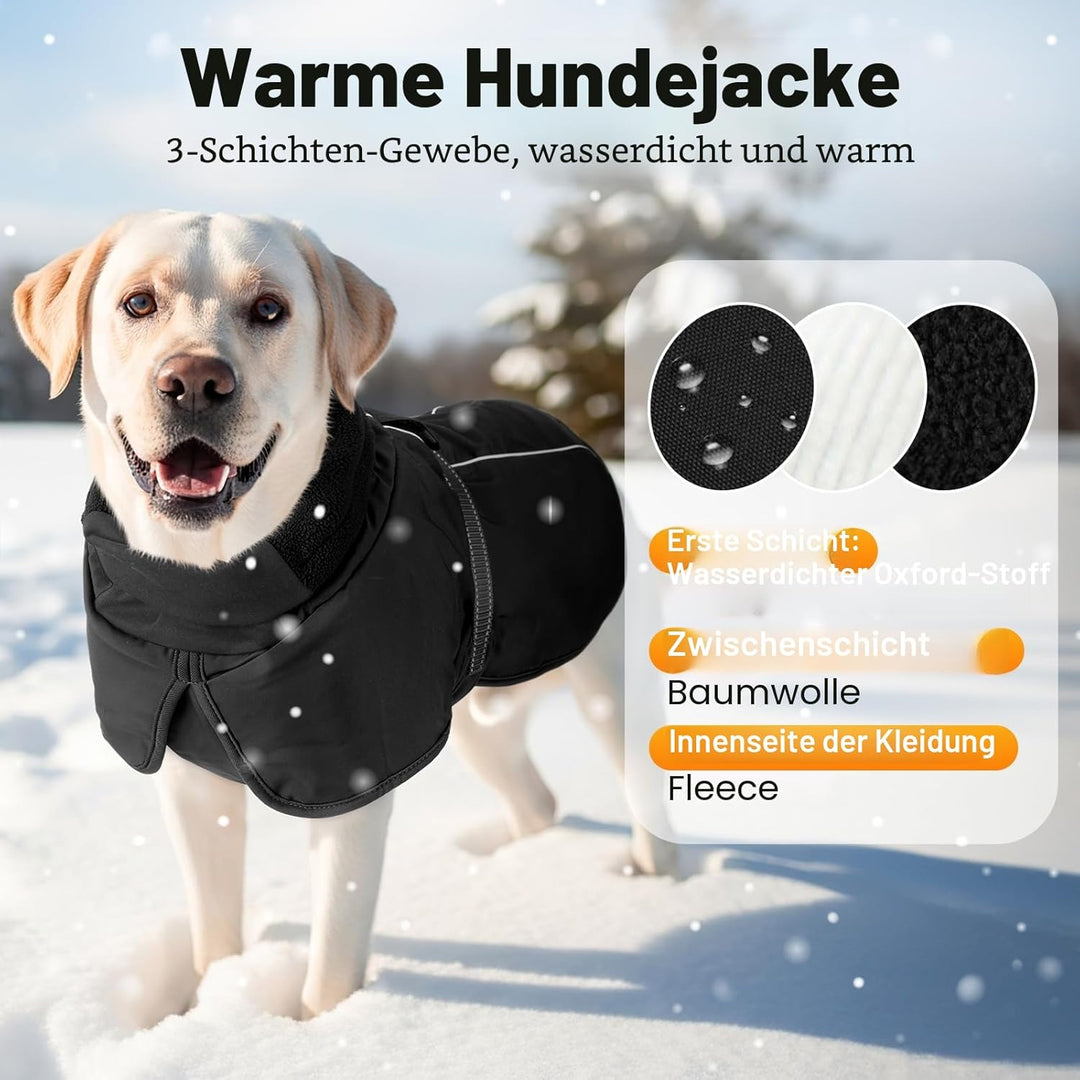Warme Hundemäntel, wasserdichte Reflektierende Hundejacke, Winddichter Wintermantel mit Hohem Kragen